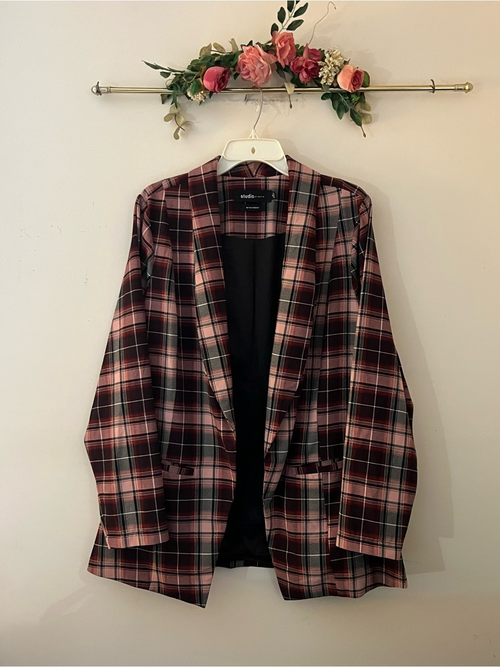 torrid Pink and Black Plaid Open Blazer Jacket